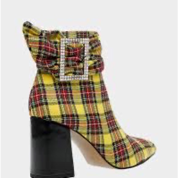 Bling Yellow Plaid Boots, Sz 11 - Picture 1 of 6
